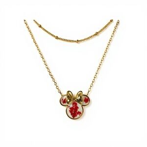 Disney Minnie Mouse 14K Gold Flash Plated Dried Flower Layered Necklace